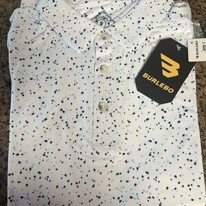 BURLEBO Men's White Polo with Blue Speckles